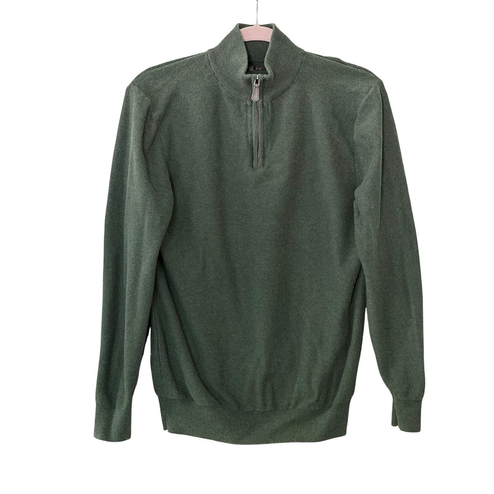 Lachlan Men's M Green Quarter Zip Mock Neck Cotton Pullover Sweater | SKU 1045